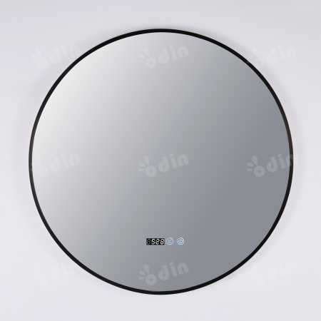 Oglinda LED DY22019-1N, Rotunda 80cm, Intrerupator Touch, Dezaburire si Ceas, 3 Tipuri De Lumina Si Dimabila, Rama din Aluminiu Negru [6]