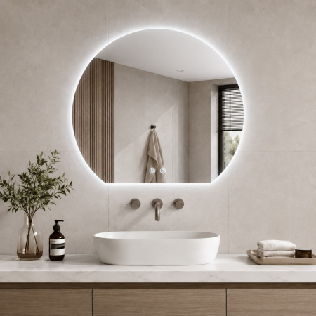 Oglinda LED DY22028-100, Semicerc 60x50, Intrerupator Touch Si Dezaburire, 3 Tipuri De Lumina Si Dimabila [3]