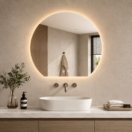Oglinda LED DY22028-100, Semicerc 60x50, Intrerupator Touch Si Dezaburire, 3 Tipuri De Lumina Si Dimabila [4]