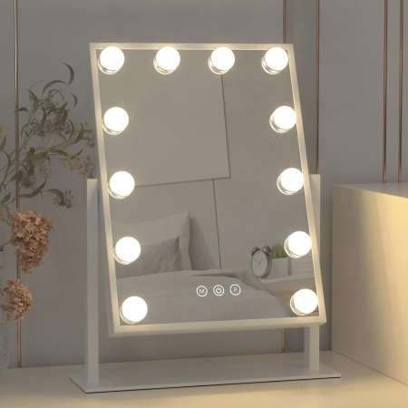 Oglinzi LED - Oglinda LED DY3041-12 MAKEUP Hollywood Star Alb, 30x46, Intrerupator Touch  3 Tipuri De Lumina Si Dimabila