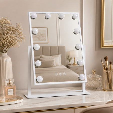 Oglinda LED DY3041-12 MAKEUP Hollywood Star Alb, 30x46, Intrerupator Touch  3 Tipuri De Lumina Si Dimabila [1]