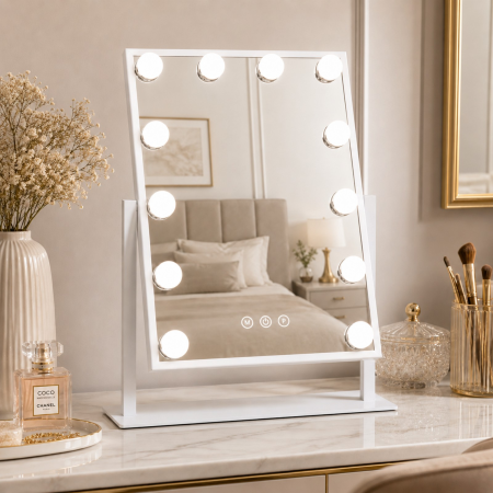 Oglinda LED DY3041-12 MAKEUP Hollywood Star Alb, 30x46, Intrerupator Touch  3 Tipuri De Lumina Si Dimabila [4]