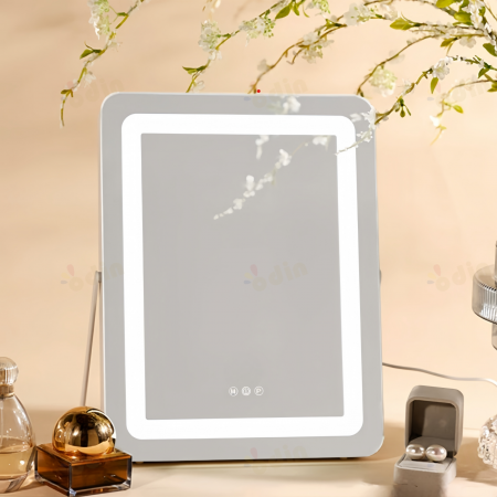 Oglinzi LED Dreptunghiulare - Oglinda LED DYOD-07 MAKEUP Alb, 30x40, Intrerupator Touch  3 Tipuri De Lumina Si Dimabila