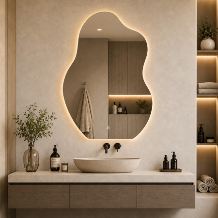 Oglindă LED ODIN organică asimetrică 60 × 80 cm fără ramă, cu dezaburire – OD22020-2 [3]