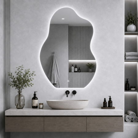 Oglindă LED ODIN organică asimetrică 60 × 80 cm fără ramă, cu dezaburire – OD22020-2 [2]