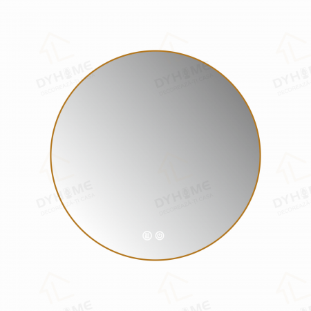 Oglinda LED DY010, Rotunda 70cm, Intrerupator Touch Si Dezaburire, 3 Tipuri De Lumina Si Dimabila, Rama din Aluminiu Auriu [2]
