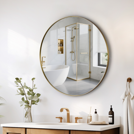 Oglindă Odin rotundă 70cm, ramă din aluminiu auriu, montare perete, OD-11 [2]