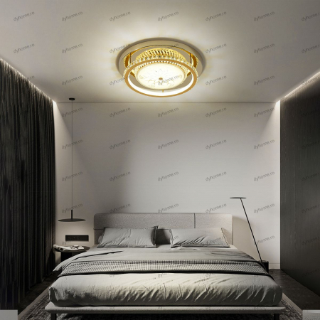 Plafoniere - Plafoniera LED circular design auriu, 3 tipuri de lumina, 60W