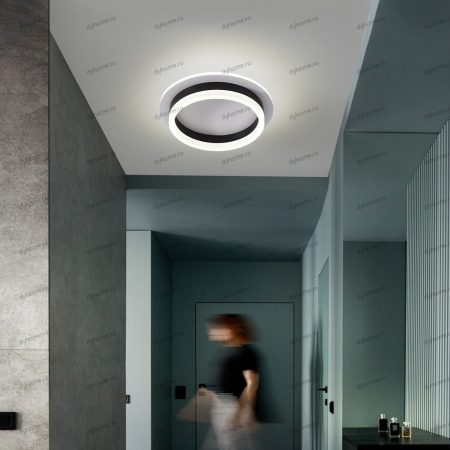 Plafoniere - Plafoniera LED circular design negru, 3 tipuri de lumina, 50W