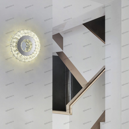 Candelabre & Cristale - Plafoniera LED cristal circular design, 3 tipuri de lumina, 56W