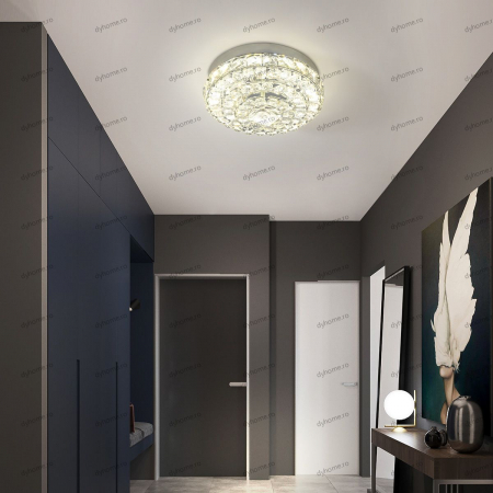 Candelabre & Cristale - Plafoniera LED cristal circular design argin, 3 tipuri de lumina, 48W