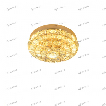 Plafoniera LED cristal circular design auriu, 3 tipuri de lumina, 48W [2]