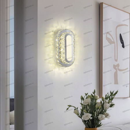 Candelabre & Cristale - Plafoniera LED cristal oval design, 3 tipuri de lumina, 72W
