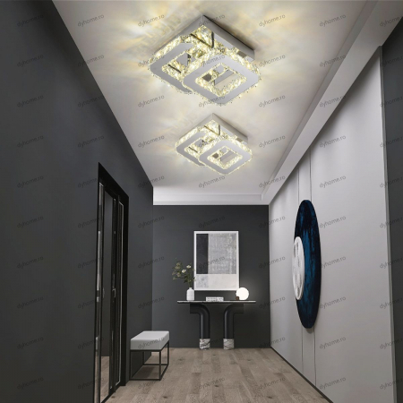 Candelabre & Cristale - Plafoniera LED cristal partrat design, 3 tipuri de lumina, 32W