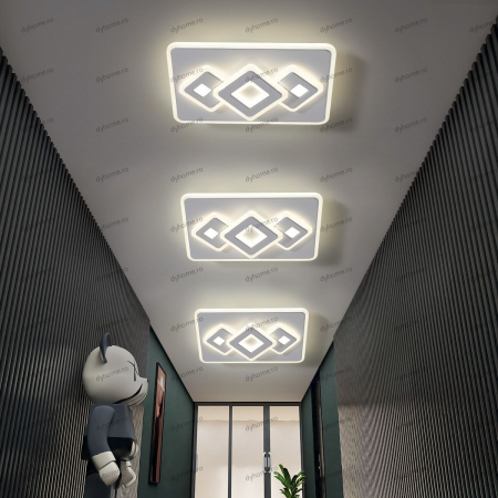 Plafoniere - Plafoniera LED dreptunghi design alb, 3 tipuri de lumina, 84W
