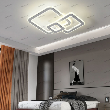 Plafoniere - Plafoniera LED partrat design alb, 3 tipuri de lumina, 130W