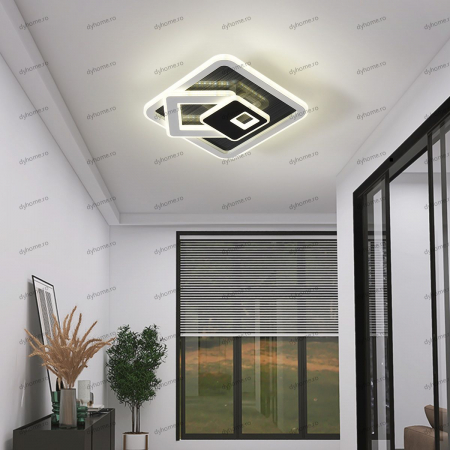 Plafoniere - Plafoniera LED partrat design negru, 3 tipuri de lumina, 88W