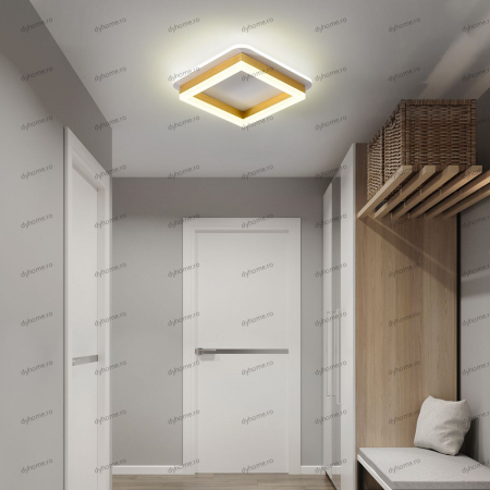 Plafoniere - Plafoniera LED partrat design auriu, 3 tipuri de lumina, 64W