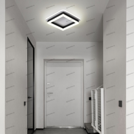 Plafoniere - Plafoniera LED partrat design negru, 3 tipuri de lumina, 64W