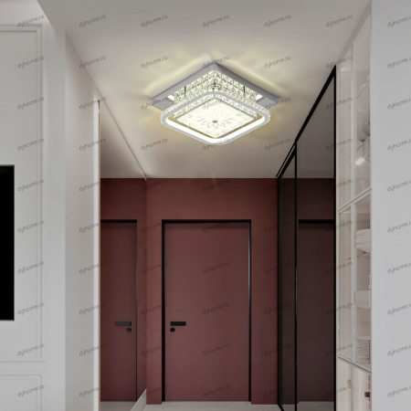 Plafoniere - Plafoniera LED patrat design argint, 3 tipuri de lumina, 60W
