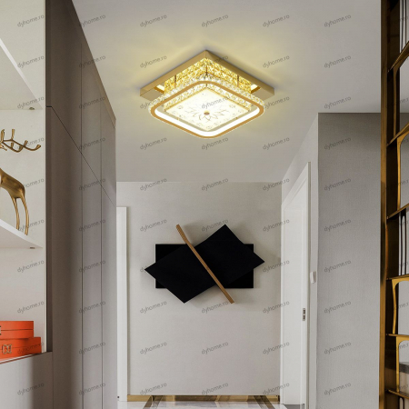 Plafoniere - Plafoniera LED patrat design auriu, 3 tipuri de lumina, 60W