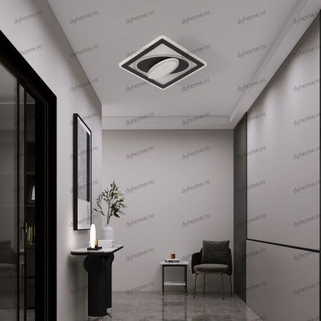 Plafoniere - Plafoniera LED patrat design negru, 3 tipuri de lumina, 86W