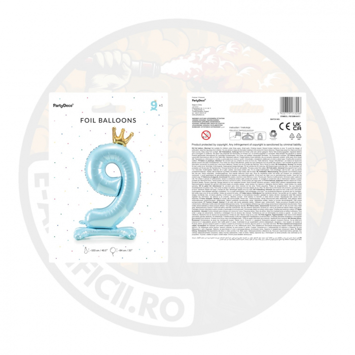 Balon folie cu suport Numărul "9", 84 cm, albastru cer (1 pachet / 1 buc.) [3]