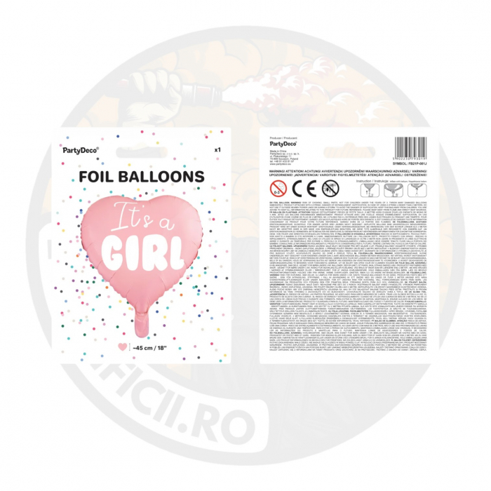 Foil Balloon Heart - It's a girl, 45 cm, roz deschis [5]