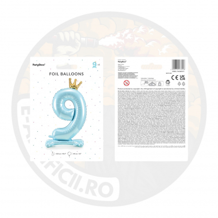 Balon folie cu suport Numărul "9", 84 cm, albastru cer (1 pachet / 1 buc.) [2]
