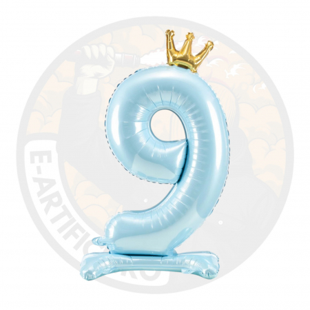 Baloane cifra - Balon folie cu suport Numărul "9", 84 cm, albastru cer (1 pachet / 1 buc.)