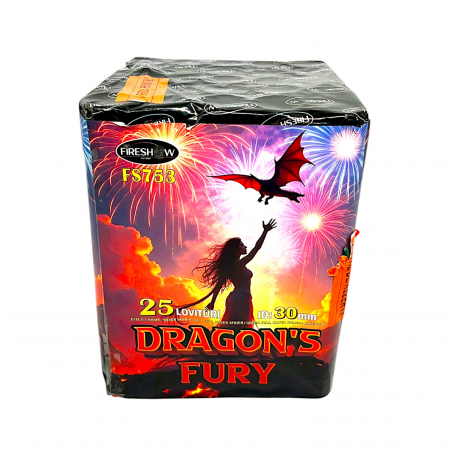 BATERII DE ARTIFICII - Baterie de Artificii Dragon's Fury 25 Focuri / 30 MM CAT T1