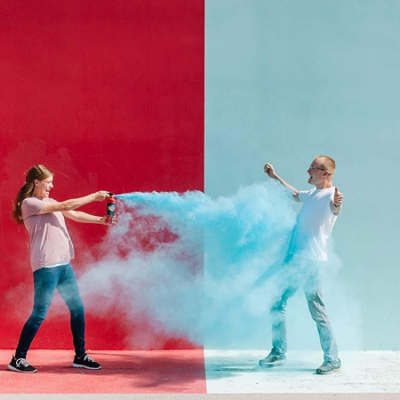Extinctor cu pudra colorata albastra Gender Reveal [2]