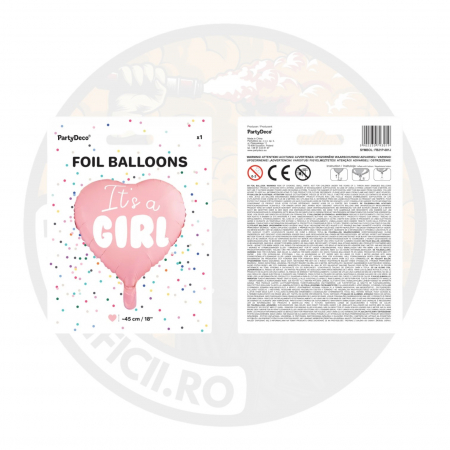 Foil Balloon Heart - It's a girl, 45 cm, roz deschis [4]