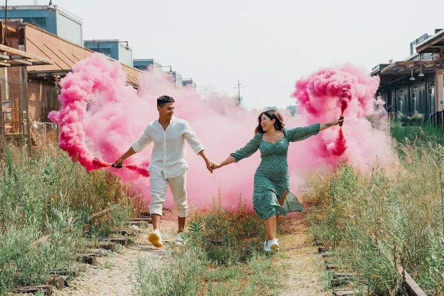 Fumigena roz cu fitil Gender Reveal 45 s - Set 3 buc [3]