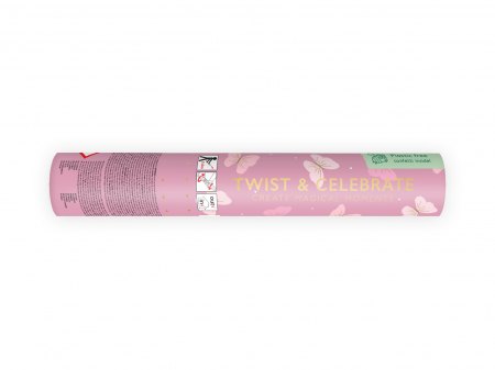 Tun confetti roz, cu fluturi roz, 20cm [1]