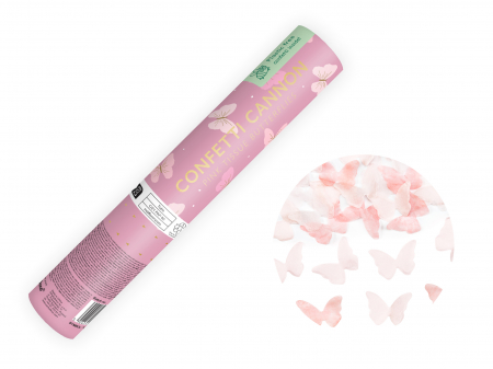 Confetti - Tun confetti roz, cu fluturi roz, 20cm
