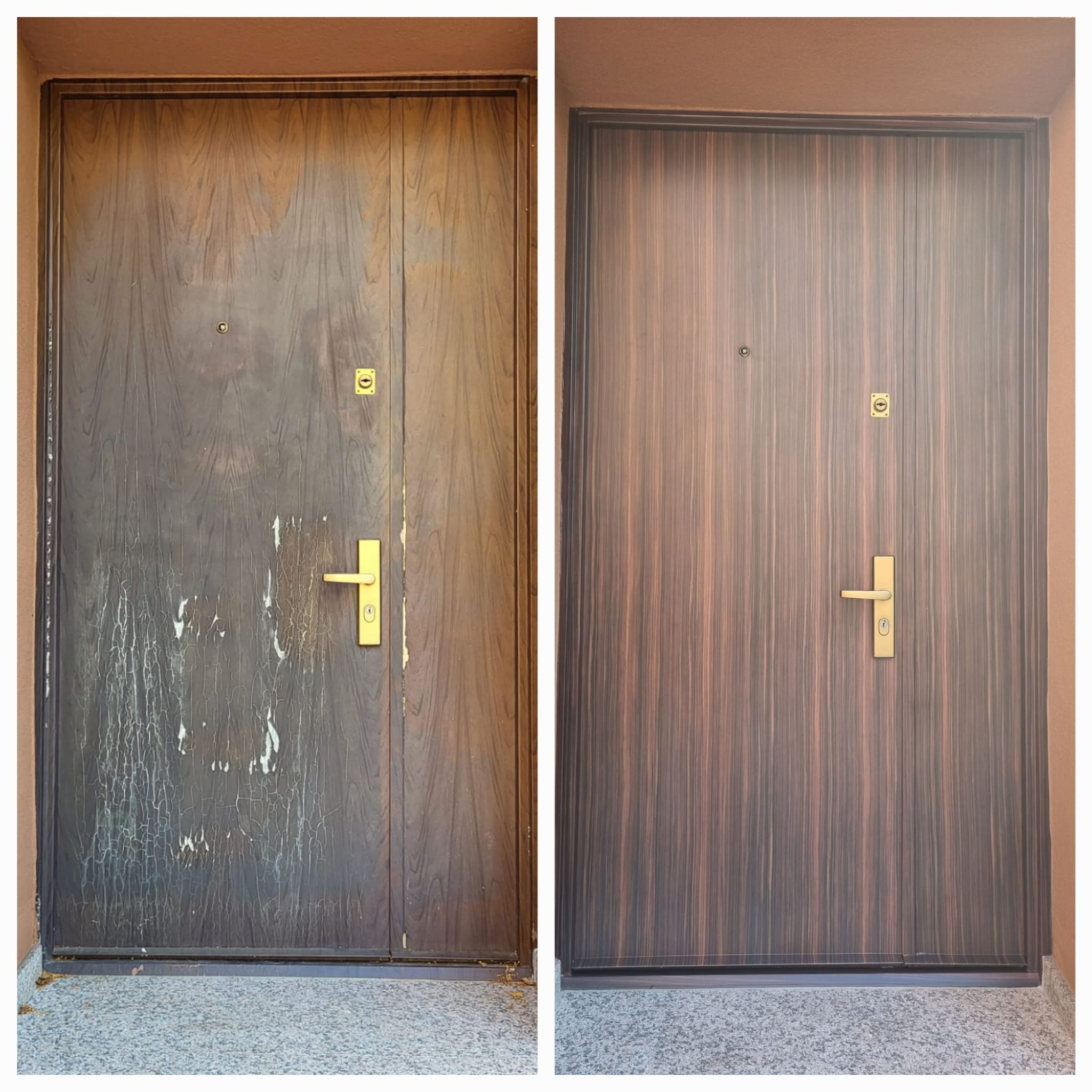 Usa cu autocolant crapat transformata prin colantare cu folie autocolant