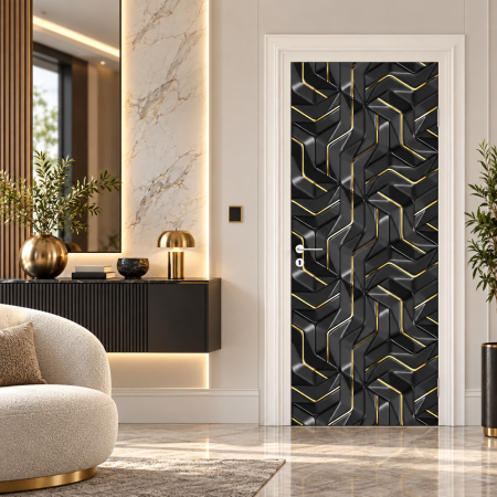 Colantari Usi - Autocolant Usi Textura Auriu cu Negru TX3D33