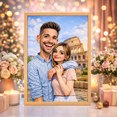 Postere - Caricaturi Digitale Personalizate în Ramă Lemn Natur