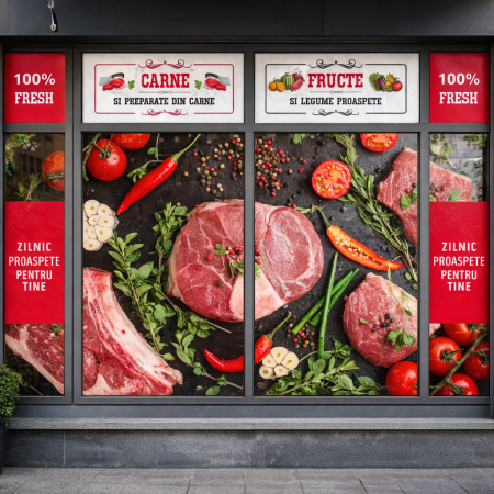 INSCRIPTIONARI VITRINE - Colantare Geamuri Magazin Carne & Fructe & Legume