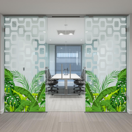 Office Elixir Capsule - Colantare panouri sticlă sablate cu print frunze tropicale
