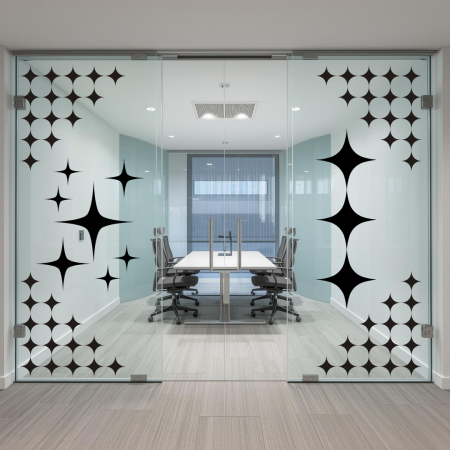 Office Elixir Capsule - Inscriptionare model geometric stele și cercuri, folie Oracal cutterată, 2x (1x2 m)
