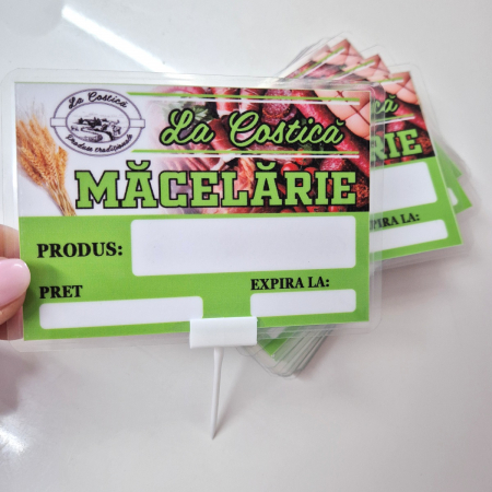 Printuri - ETICHETE DE PRET  Macelarie (laminate + suport plastic) special pentru a fi expuse in vitrine la mezeluri, preparate carne.