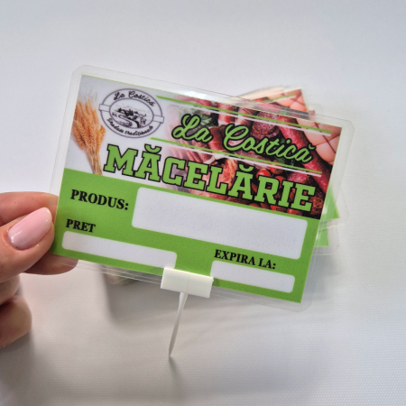 ETICHETE DE PRET  Macelarie (laminate + suport plastic) special pentru a fi expuse in vitrine la mezeluri, preparate carne. [2]