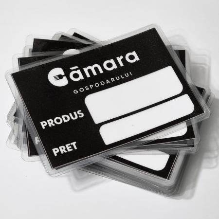 ETICHETE DE PRET  Macelarie (laminate + suport plastic) special pentru a fi expuse in vitrine la mezeluri, preparate carne. [3]