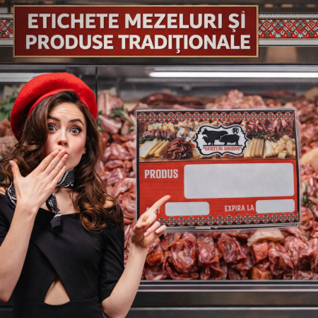 Printuri - Etichete Mezeluri și Produse Tradiționale 7×10 cm cu Suport 5 cm