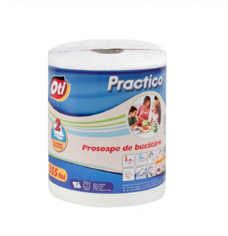 Prosop de bucătărie - Rola Prosoape Albe Bucatarie OTI Practico, 2 Straturi, 21.5cm x 19.5m, 355 Foi/Rola