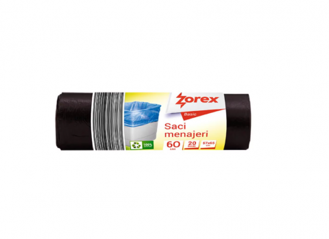 Saci menajeri - Saci menajeri Zorex Basic din plastic HDPE, 20 buc/rola, capacitate 60 litri
