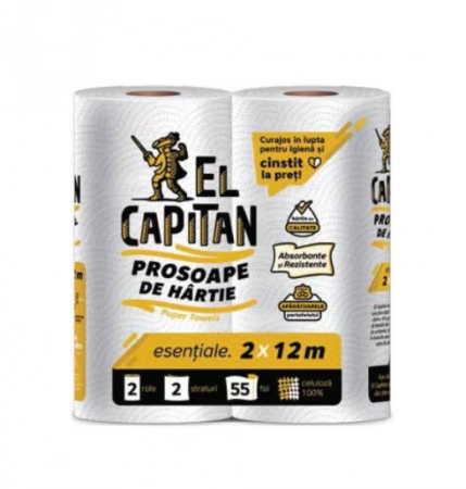 Produse de curatenie - Set 2 role prosop de bucatarie El Capitan 2 straturi alb, 12m
