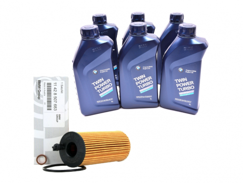 Pachete Revizie - Pachet schimb ulei BMW motor diesel 2.0 N47, filtru ulei original 11428507683, ulei motor BMW 5W30, 6 x 1L